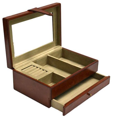 Tan Buffalo Leather Jewellery Box, Length 29cm