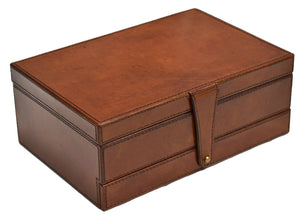 Tan Buffalo Leather Jewellery Box, Length 29cm