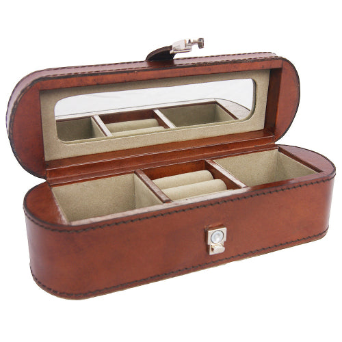 Tan Buffalo Leather Jewellery Box, Length 21cm
