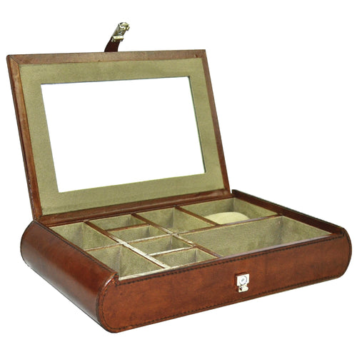 Tan Buffalo Leather Jewellery Box, Length 30cm