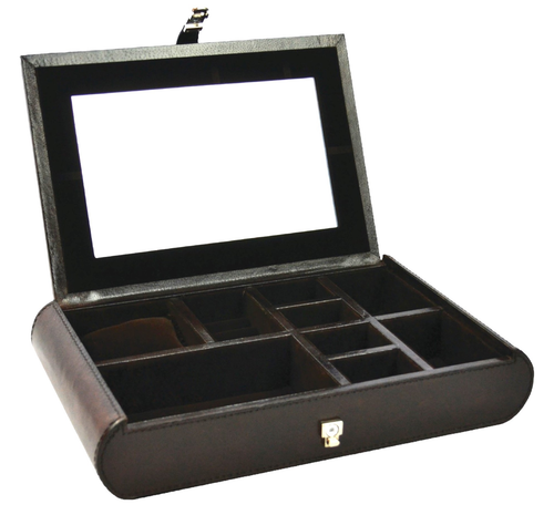 Dark Brown Buffalo Leather Jewellery Box, Length 30cm