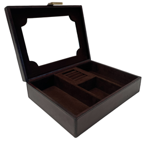 Dark Brown Buffalo Leather Jewellery Box, Length 28cm