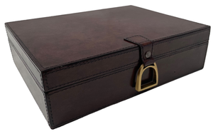Dark Brown Buffalo Leather Jewellery Box, Length 28cm
