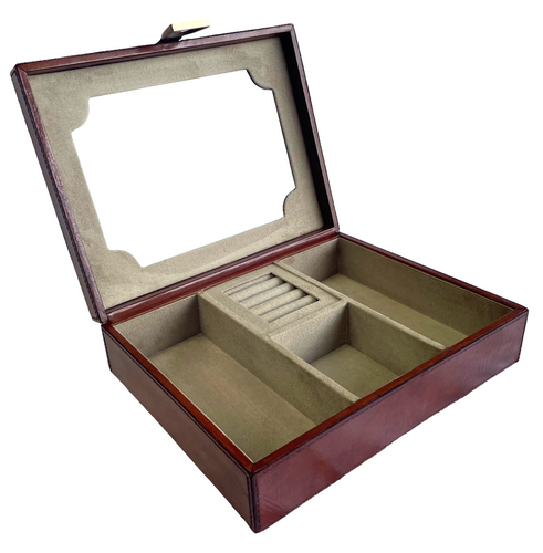 Tan Buffalo Leather Jewellery Box, Length 28cm