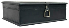 Black Buffalo Leather Jewellery Box, Length 36cm, Stirrup Clasp