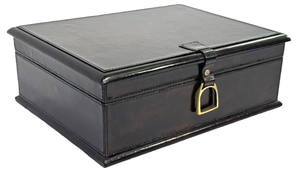 Dark Brown Buffalo Leather Jewellery Box, Length 36cm, Stirrup Clasp