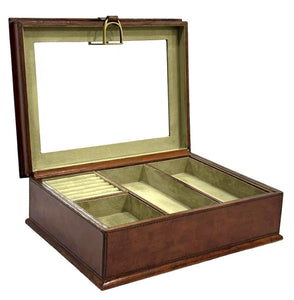 Tan Buffalo Leather Jewellery Box, Length 36cm, Stirrup Clasp