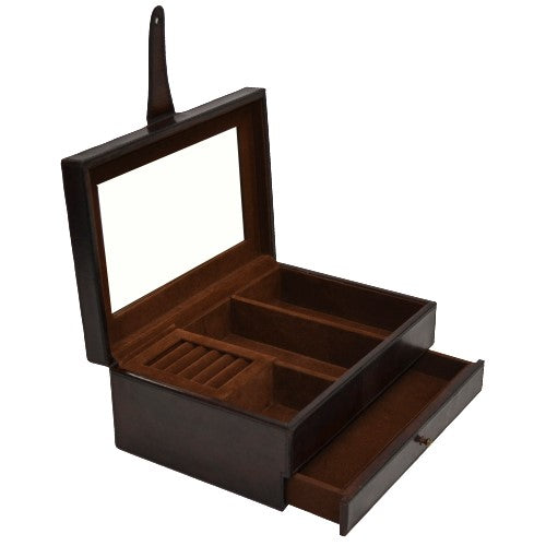 Dark Brown Buffalo Leather Jewellery Box L29cm