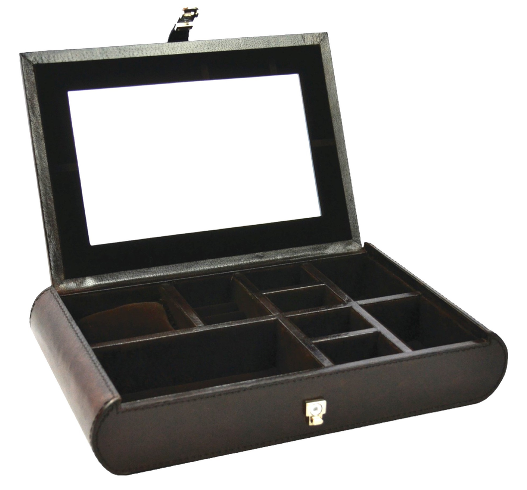 Dark Brown Buffalo Leather Jewellery Box L30cm