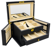 Harrowdene® Premium Edition Matte Black Jewellery Box with Side Panels 28.5cm