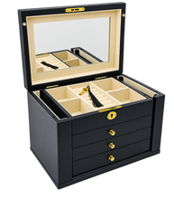 Harrowdene® Premium Edition Matte Black Jewellery Box with Side Panels 28.5cm