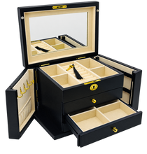 Harrowdene® Premium Edition Matte Black Jewellery Box with Side Panels 28.5cm