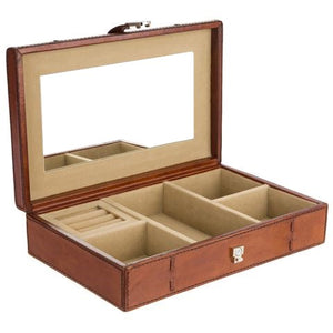 Tan Buffalo Leather Jewellery Box, Length 27cm