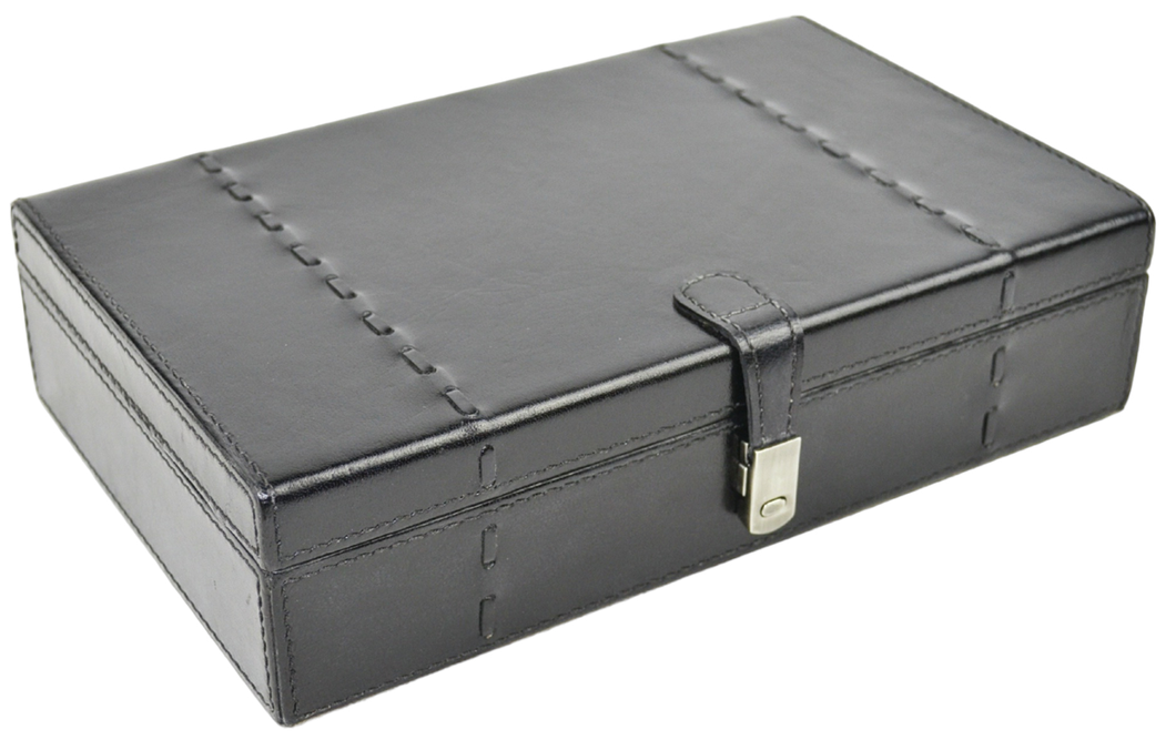 Black Buffalo Leather Jewellery Box, Length 27cm