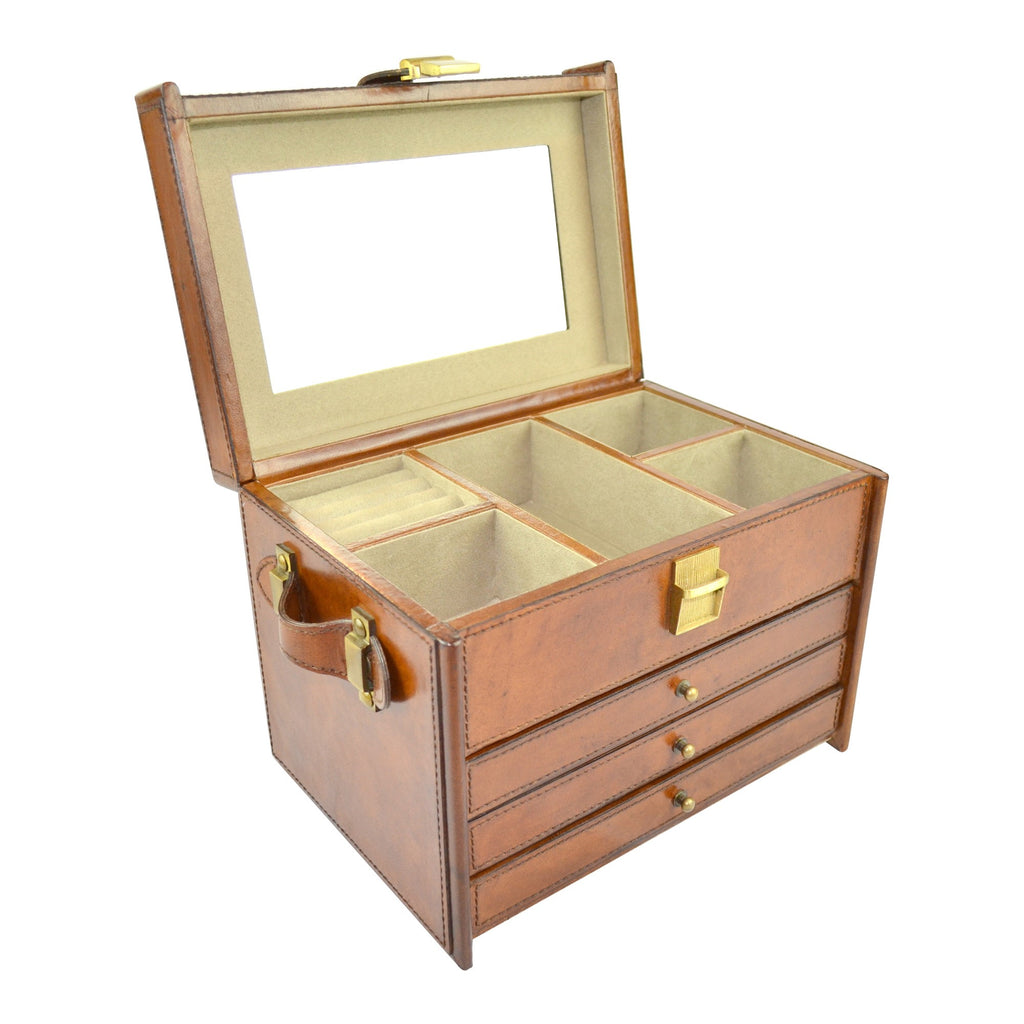Kundra Large Tan Buffalo Leather Jewellery Box L20cm