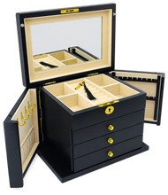 Harrowdene® Premium Edition Matte Black Jewellery Box with Side Panels 28.5cm