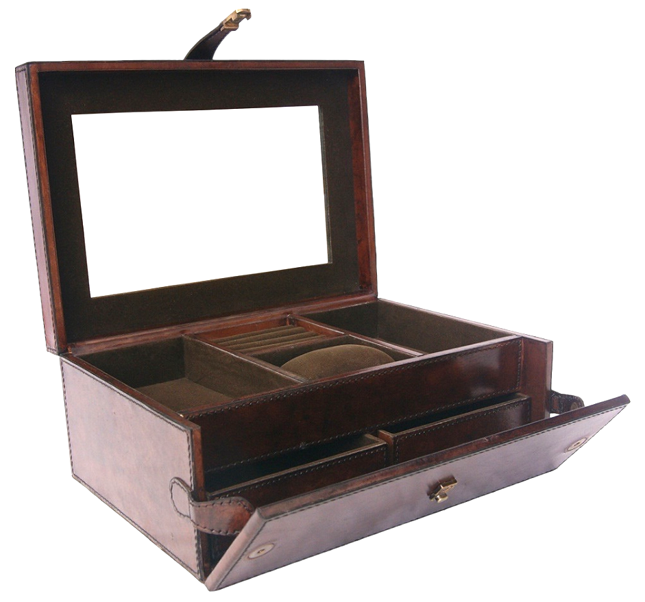 Dark Brown Buffalo Leather Jewellery Box, Length 29cm