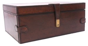 Dark Brown Buffalo Leather Jewellery Box, Length 29cm