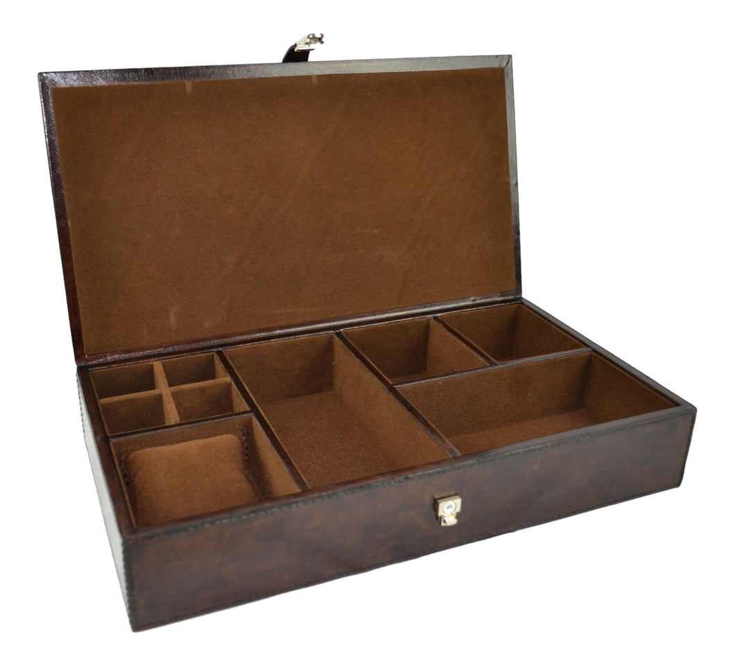 Dark Brown Buffalo Leather Jewellery Box, Length 36cm