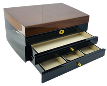 NEW Black and Solid Walnut Finish High Gloss 2-Drawer Wooden Jewellery Box L35cm