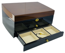 NEW Black and Solid Walnut Finish High Gloss 2-Drawer Wooden Jewellery Box L35cm