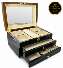 Harrowdene® Premium Edition Walnut & Black High Gloss Jewellery Box 2-Drawer 35cm