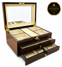 Harrowdene® Premium  Edition European Walnut High Gloss Jewellery Box 2-Drawer 35cm