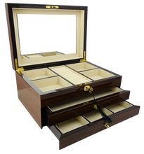 NEW European Walnut High Gloss 2-Drawer Wooden Jewellery Box L35cm