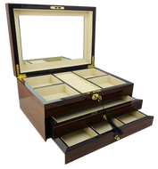 NEW European Walnut High Gloss 2-Drawer Wooden Jewellery Box L35cm
