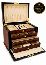PRE-ORDER: Harrowdene® Premium Edition Maple Burl & Black High Gloss Jewellery Box 28cm