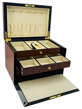 NEW Maple Burl & Black High Gloss Wood Jewellery Box L28cm