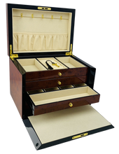 NEW Maple Burl & Black High Gloss Wood Jewellery Box L28cm