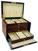 NEW Maple Burl & Black High Gloss Wood Jewellery Box L28cm