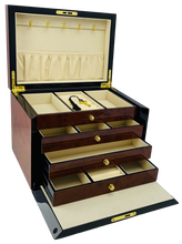 NEW Maple Burl & Black High Gloss Wood Jewellery Box L28cm