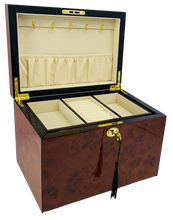 NEW Maple Burl & Black High Gloss Wood Jewellery Box L28cm