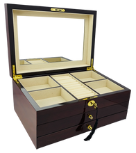 NEW Mahogany High Gloss 2-Drawer Wooden Jewellery Box L35cm