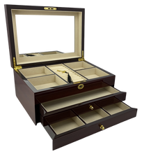 NEW Mahogany High Gloss 2-Drawer Wooden Jewellery Box L35cm