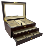 NEW Mahogany High Gloss 2-Drawer Wooden Jewellery Box L35cm