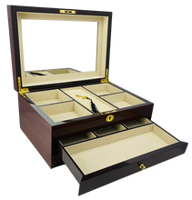 NEW Mahogany High Gloss 2-Drawer Wooden Jewellery Box L35cm