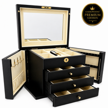 PRE-ORDER: Harrowdene® Premium Edition Matte Black Jewellery Box with Side Panels 28.5cm