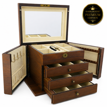 PRE-ORDER: Harrowdene® Premium Edition European Walnut Matte Jewellery Box with Side Panels 29cm
