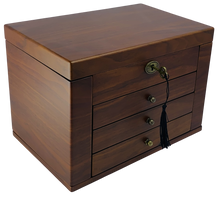 NEW European Walnut Matte Finish Wood Jewellery Box with Side Panels, Length 29cm