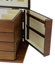 NEW European Walnut Matte Finish Wood Jewellery Box with Side Panels, Length 29cm