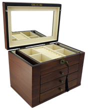 NEW European Walnut Matte Finish Wood Jewellery Box with Side Panels, Length 29cm