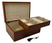 Harrowdene® European Walnut Silk Finish Jewellery Box with Liftout Tray 30cm — Premium Edition