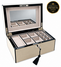 Harrowdene® Champagne Pearl Silk Finish Jewellery Box with Liftout Tray 25.5cm — Premium Edition