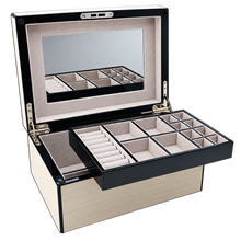 Harrowdene® Champagne Pearl Silk Finish Jewellery Box with Liftout Tray 25.5cm — Premium Edition