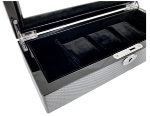 Carbon Fibre High Gloss 5-Watch Box, Length 28cm