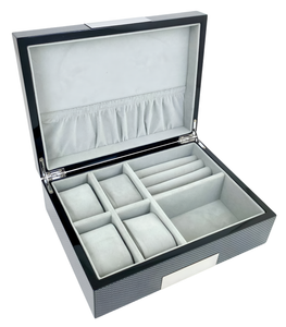 Carbon Fibre High Gloss Watch and Jewellery Box, Length 25cm
