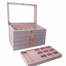 Very Large Lilac High Gloss 3-Drawer Wooden Jewellery Box with Liftout Tray L35cm